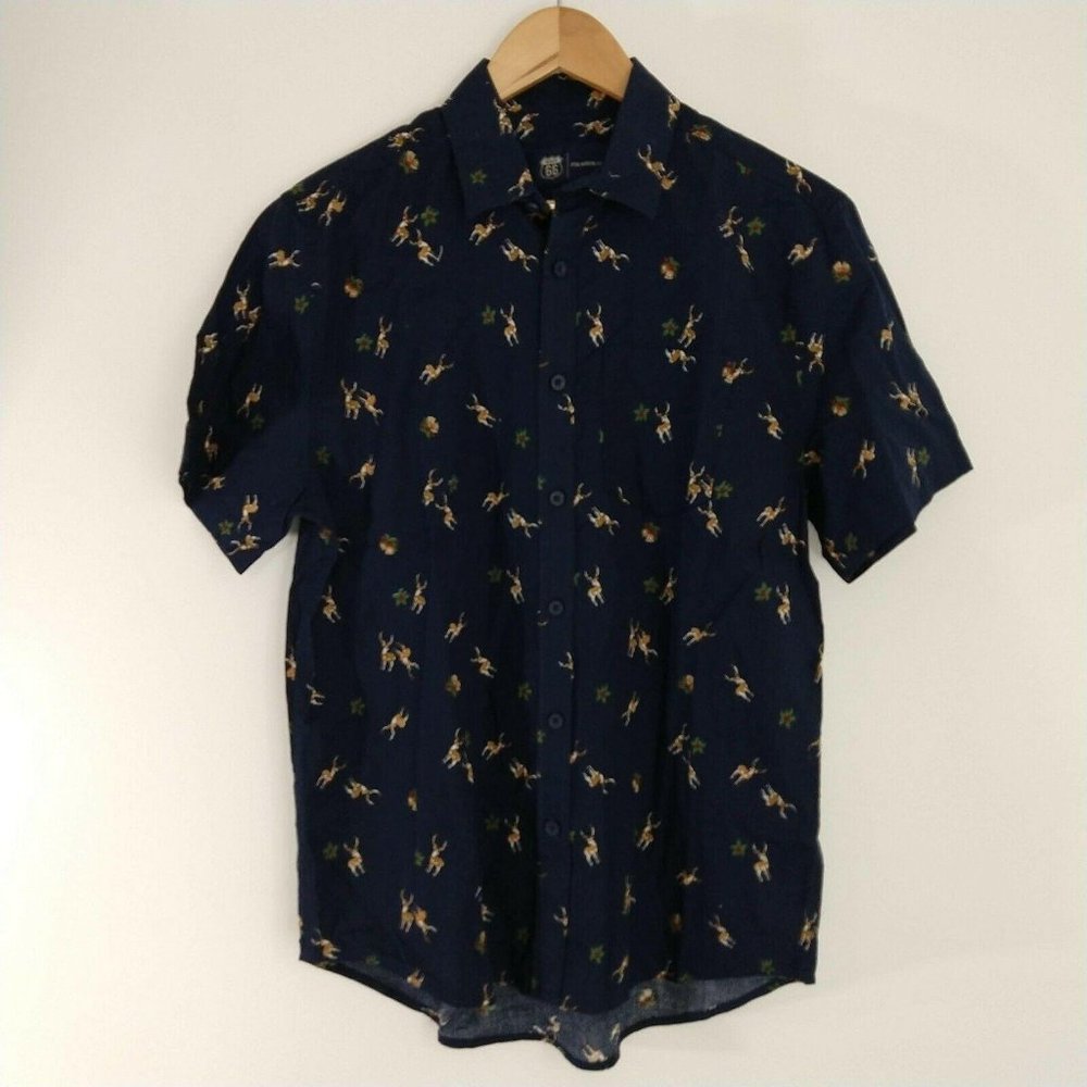 Ugly Christmas Button Down Navy Deer Mistletoe S